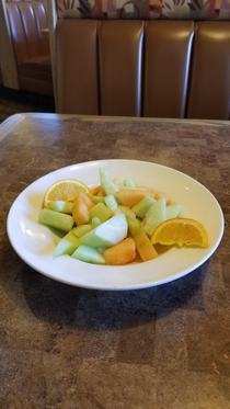 When you order a bowl of fresh seasonal fruit and get chunks of the worlds blandest melons and  of an orange