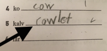 While grading tests I discovered that a baby cow is called a