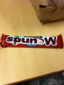 Wife asked me to get her a Mounds bar at the store I spent  minutes looking because I only saw Spunow bars