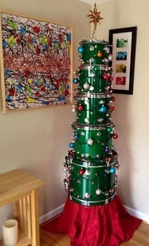 With a dorm room full of drummers this is our Christmas tree