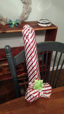 Wrapped my friends gift like this its a dildo