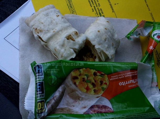 - breakfast burrito Tasted a little better than it looks