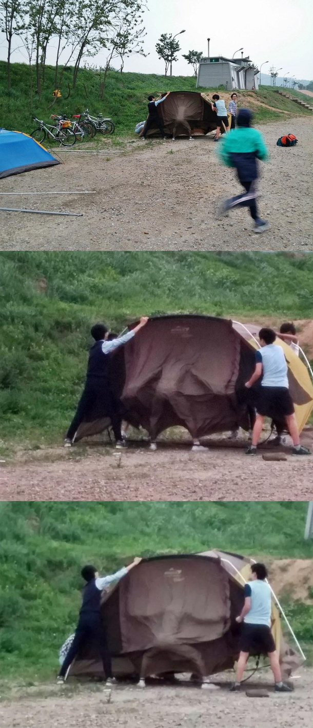  middle-schoolers came to the camping site to set up the tent It was a pretty windy day