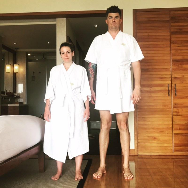  My wife is  and I am  when it comes to hotel robes one size does not fit all