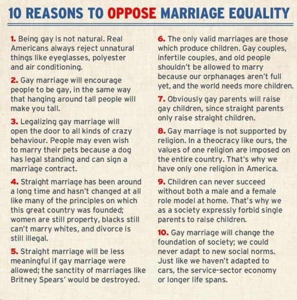  Reasons to Oppose Gay Marriage saw this pop up on my Facebook