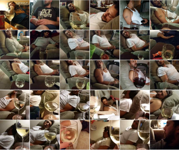  years ago I posted a collage of my husband falling asleep after  and a half glasses of wine I kept taking pictures and this collage was completed july  but I never posted it He has since stopped no more wine abuse but Ill always have these memories