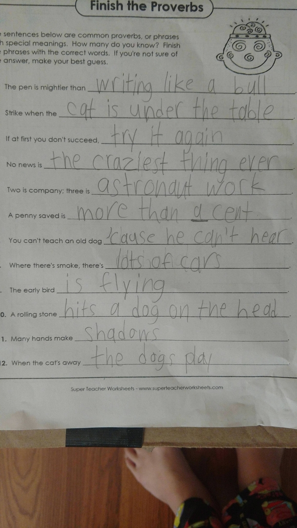  yr old kid makes up her own proverbs