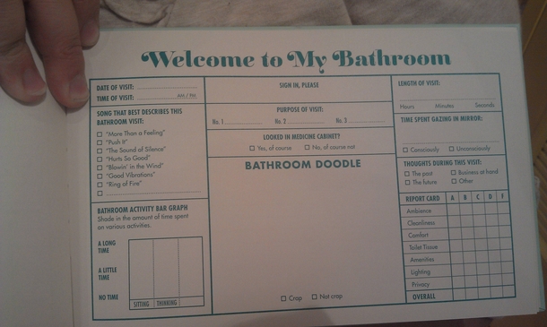 A bathroom activity for guests