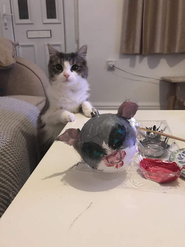 A bauble I made thats supposed to look like my cat