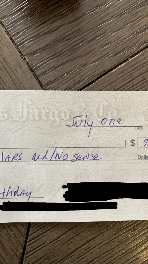 A birthday check from my grandma