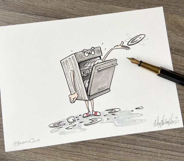 A Broken Dishwasher - Ink Drawing