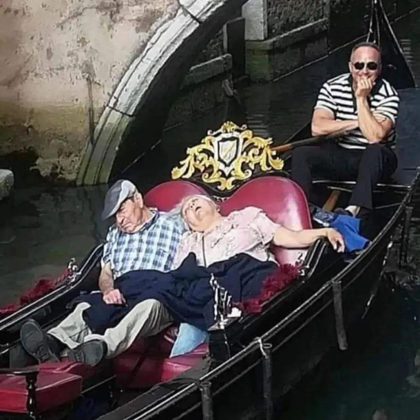 A couple of elderly people fell asleep during a gondola tour in Venice