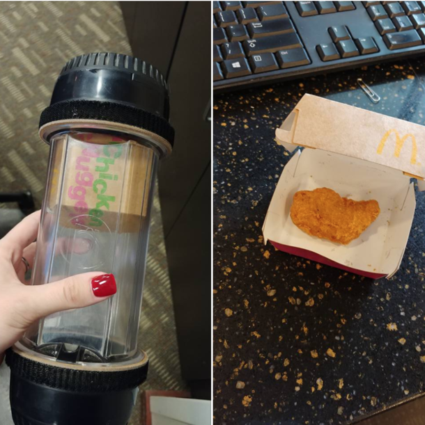 A customer sent my friend their last chicken nugget through the bank drive-thru tubes