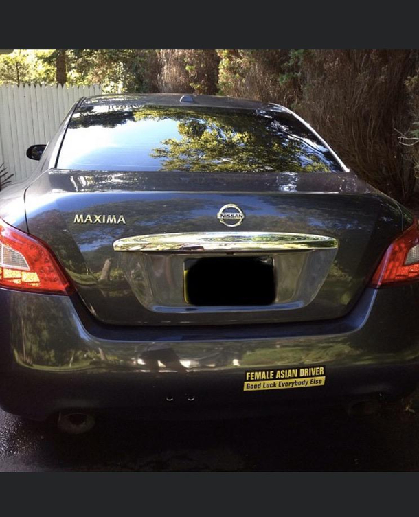 A Facebook friend from high school posted this picture of her car Read the bumper sticker self deprecating humor at its finest Lol