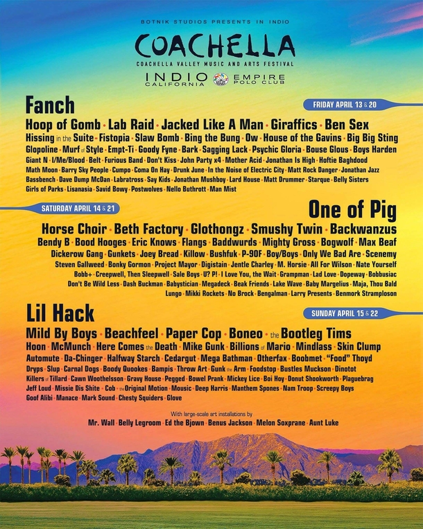 A fake Coachella poster featuring band names generated by a neural network bot