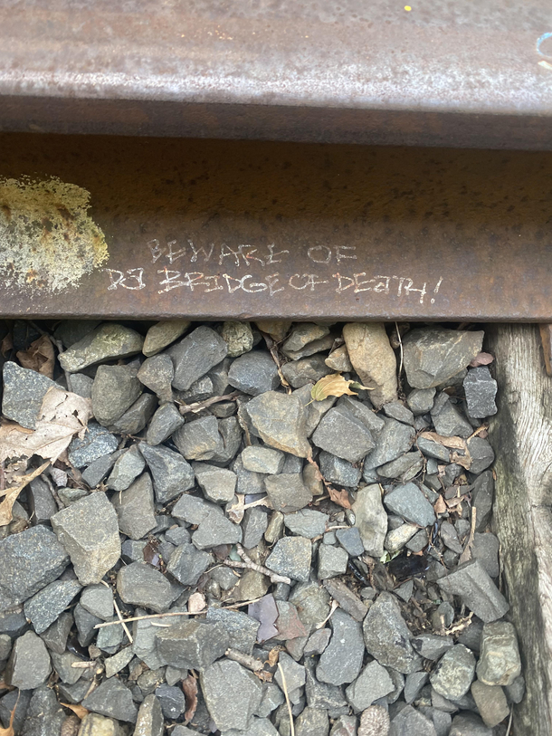 A few feet before a unused train bridge in my town