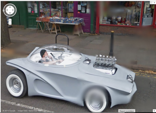 A friend and I found this futuristic badass contemplating life on Google Maps