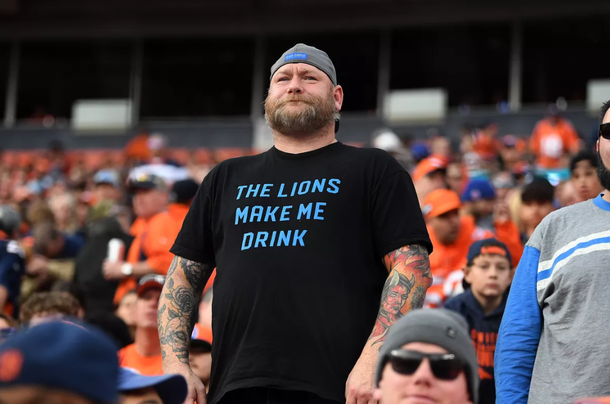 A friend of mine flew to Colorado for a Lions game His shirt has gotten him noticed