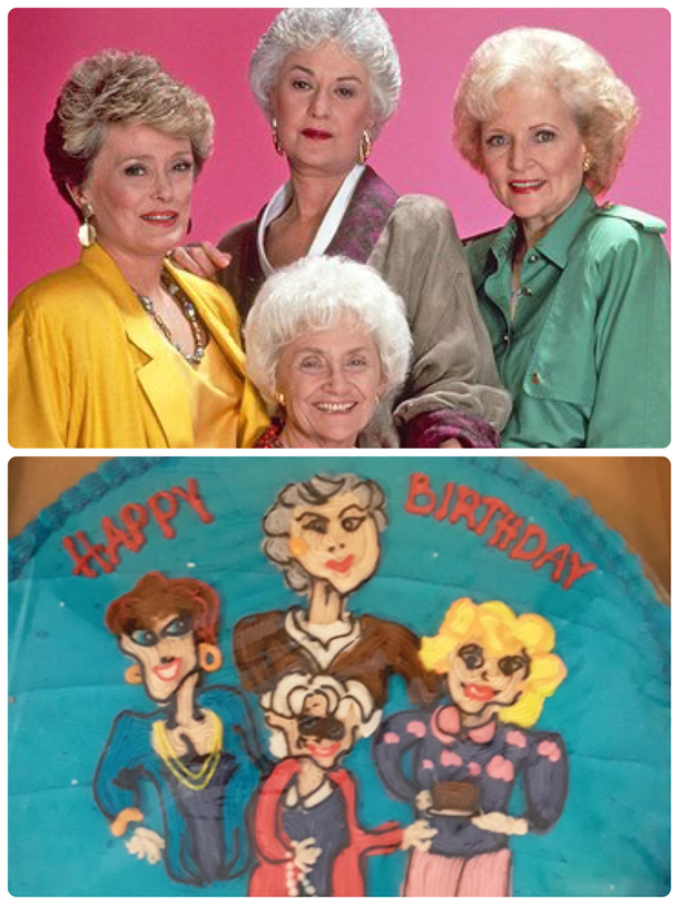 A friend wanted a Golden Girls cookie cake for her birthday