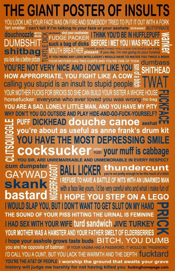 A giant poster of hilarious insults