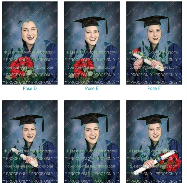A girl I went to highschool with has green hair The company who took her grad photos sent these without comment