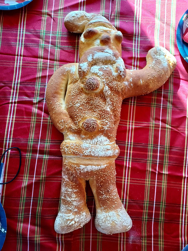A glorious loaf of Santa bread