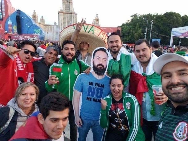 A group of Mexican fans came to Russia with a cardboard photo of the friend whose wife didnt let him go 