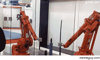 A katana fight between two robots
