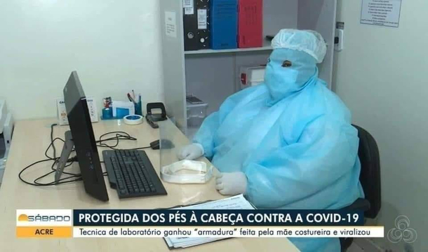 A lab techinician in Brazil wearing armor for work
