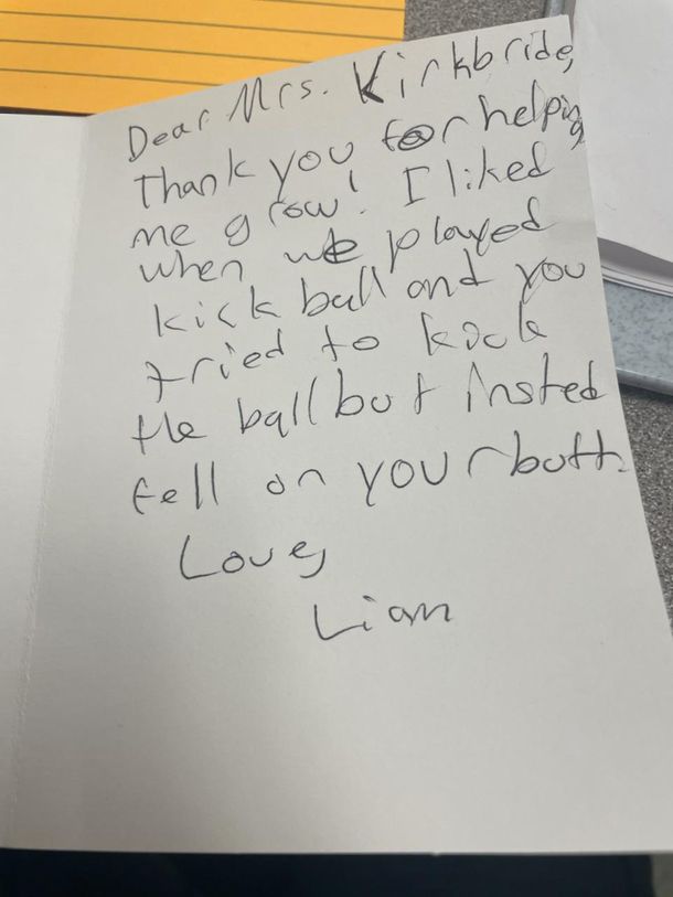 A letter from a student to my wife at the end of the year