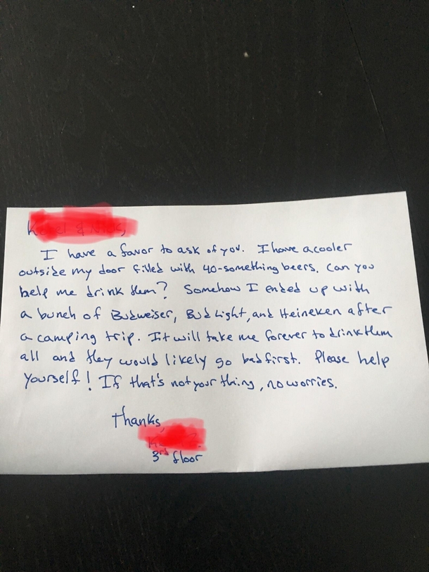 A letter from the guy who lives upstairs year old