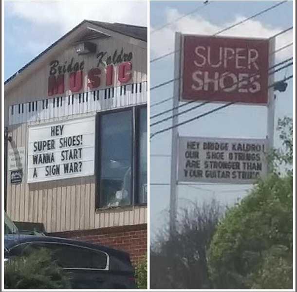 A local music store in my town has had this sign up for a few days The shoe store across the street finally replied