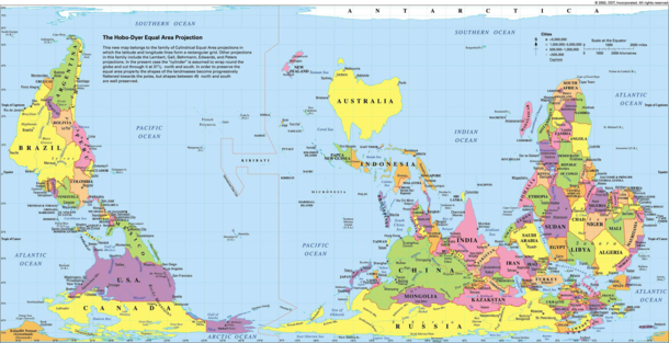 A map of the earth from Australias point of view