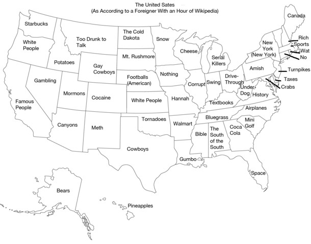 A Map of the US as According to a Foreigner With an Hour on Wikipedia