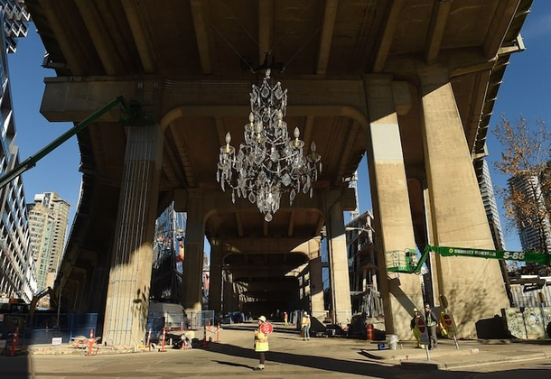 A million dollar Chandalier under a bridge Vancouver Canada