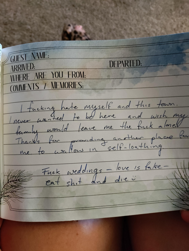 A nice note left in our VRBO guest book