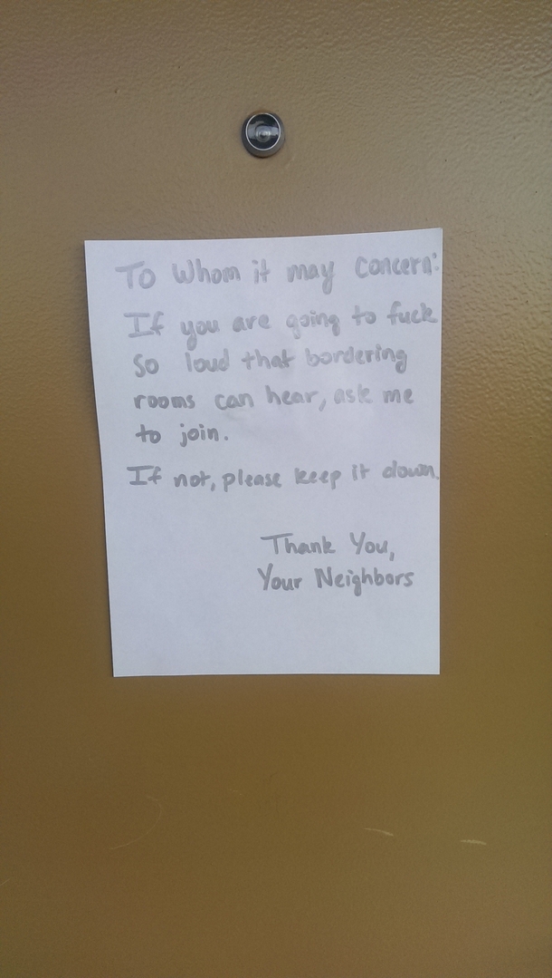 A note from our dorm room neighbors