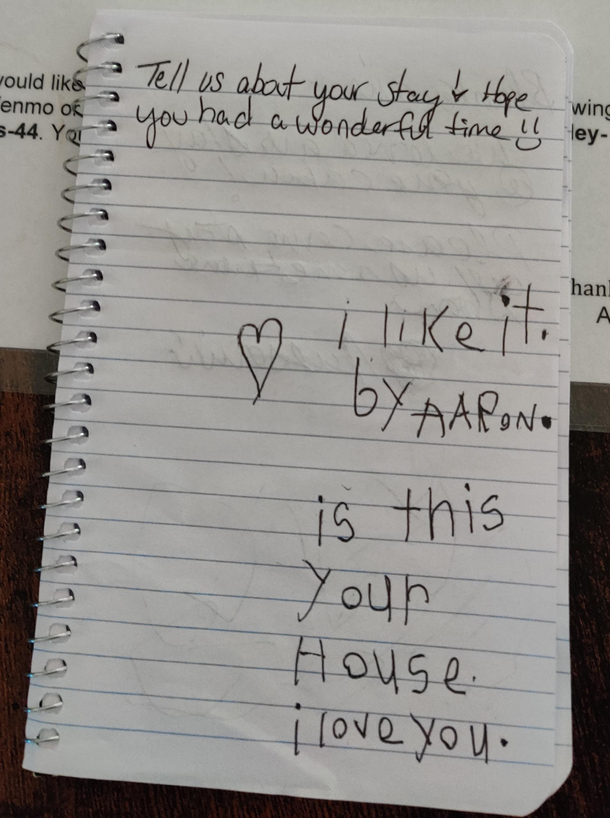 A note left by a previous renter of my Airbnb