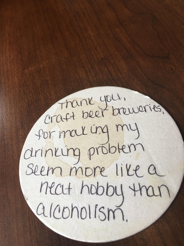 A note left on the coaster of a local brew pub