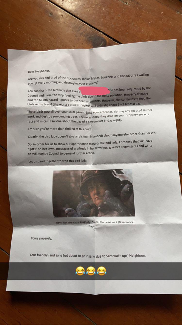 A note my friend received in her letterbox today