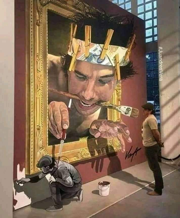 A painter painted a painter watching a paint of a painter painting the paint hes painting