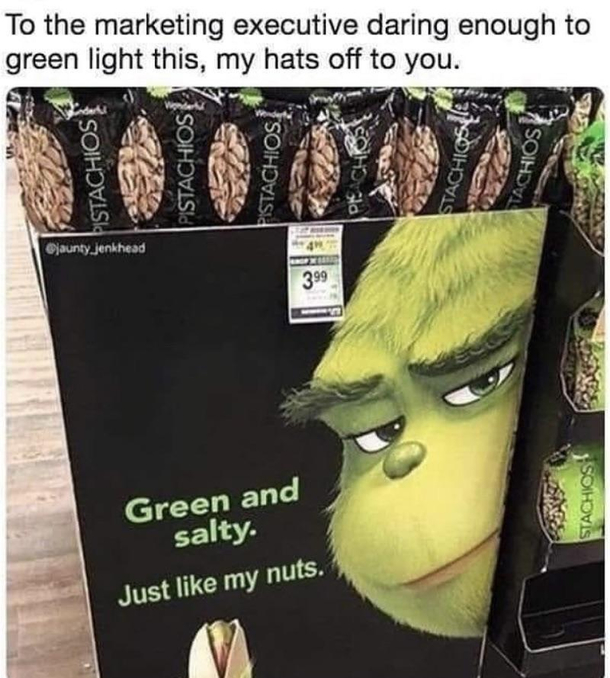 A pistachio walks into a grocery store and feels in-salted