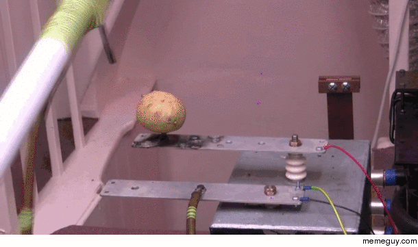A potato being electrocuted