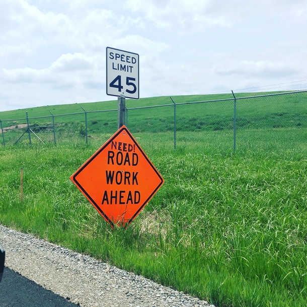 A road work sign found near Central Wisconsin Airport need road work