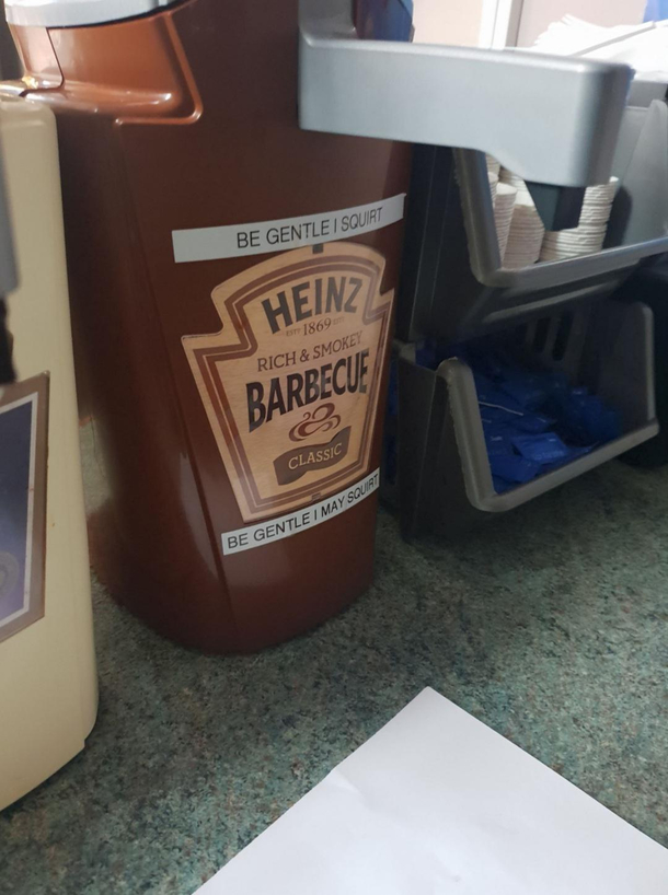 A saucy bottle at a local restaurant