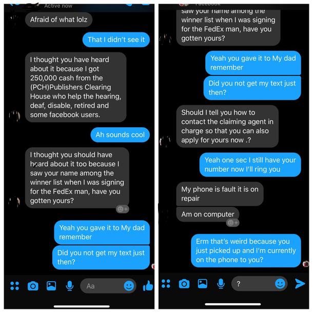 A scammer who used my uncles photos and added me