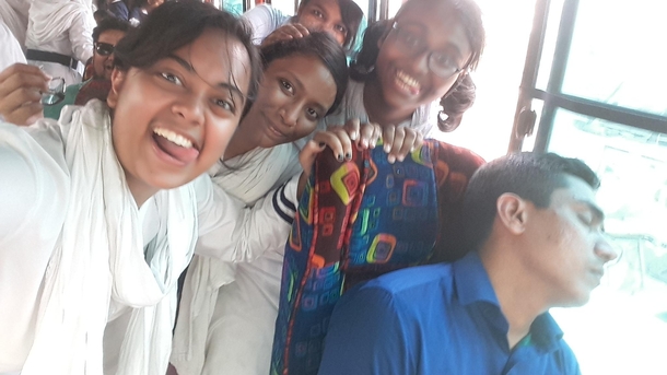 A selfie with teacher on school picnic