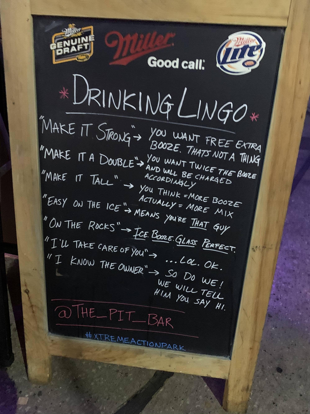 A sign at a bar