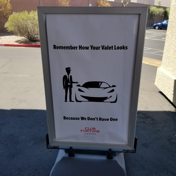 A sign outside a off strip casino in Las Vegastalk about pulling a Ferris