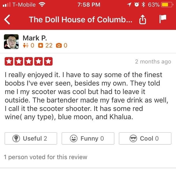 A star Yelp review of a strip club in Columbus OH